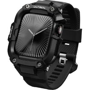 ULTIMAL Bands Case Compatible with Apple Watch Series 10 46mm for Men, Rugged Sports Band with Tough Shockproof Bumper Case, Heavy Duty Replacement Band (Black/Black)