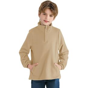 Haloumoning Boys Fleece Lined Quarter Zip Pullover Kids Mock Neck Sweatshirts with Pockets 5-14 Years