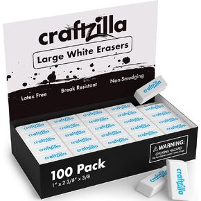 White Erasers 100 Pack - Large Latex-Free Bulk Erasers for Kids, Classroom, and School Supplies - Ideal for Pencils and Drawing - Borradores Escolares