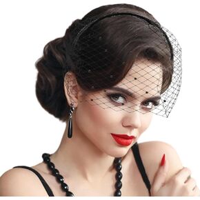 Black Veil Headband Mesh Black Fascinators Birdcage Veil Vintage Lace Veil 1920s Headpiece for Women Wedd Halloween