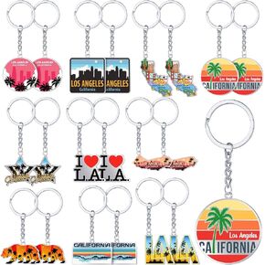 20 Pcs Los Angeles Keychains Souvenirs Silver Metal Keychain American Los Angeles Patriotic Key Ring USA Souvenir Gifts