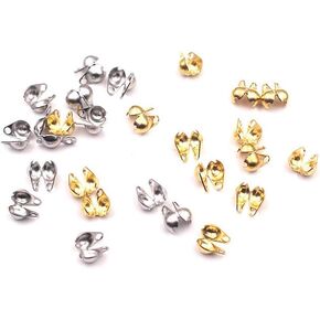 200 Pcs 1.5mm Golden and Silver Open Bead Tips Knot Covers Clamshell End Cap Crimps Beads Ball Chain Connector Clasp for Jewelry Craft Making, Jewelry Clasps, Jewelry Findings