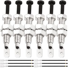 6Pcs 20A 12V DC Door Jamb Flange Light Hood Mount Pin Switch Nickel Plated Universal Door Pin Switch with Rubber Boot & Terminal Wires for Car Truck Boat
