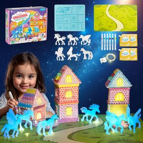 Kids Crafts Arts and Crafts Gypsum Painting Kit - Create and Paint Your Own Castle & Glow-in-The-Dark Unicorn with LED Lights - Perfect Birthday & Christmas Gift for Boys & Girls Ages 6-8, 8-12