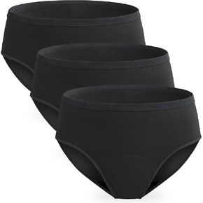 Incontinence Underwear for Women Washable Absorbent Leak Proof Bladder Control Mid Waist Postpartum Panties 3 Pack (3 Black, 2XL)