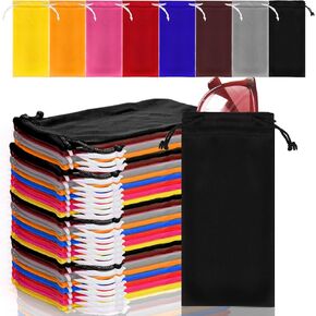 80 Packs Glasses Pouch, Microfiber Sunglasses Pouch, Soft Glasses Case with Drawstring Closure, Sunglasses Glasses Gadgets, Black, Blue, Red, Orange, Pink, Brown, Gray, Yellow