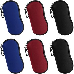 6 PACK Eyeglass Case Soft Glasses Case sunglass case Sunglasses Soft Case Ultra Light Neoprene Zipper Eyeglass Case With Belt Clip for Men Women