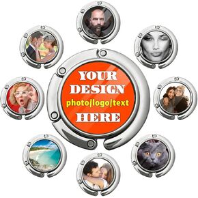 Custom Purse Hook Personalized Foldable Handbag Hangers with Image Customized Bags Desk Hooks Accessories Design Your Own Picture Text Logo for Portable Decoration Gift Black