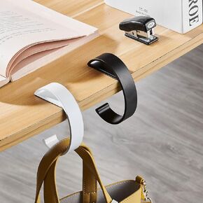 KISOY 2 pcs Purse Hook for Table,Purse Hanger for Table Heavy Duty Purse Table Hook Handbag Hangers Bag Holder for Table Desk Hook Portable Purse Holder for Table (White + Black)