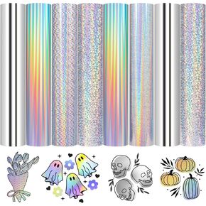 VINYL FROG Holographic Heat Transfer Vinyl Bundle 8 Sheets 12x10" Gold Glitter Iron on Vinyl Pack for Cameo for DIY T-Shirts and Heat Press Designs