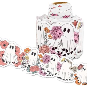 Whaline 65Ft Halloween Bulletin Board Border Cute Floral Ghost Die Cut Trim Border Roll for Home Party Classroom Chalkboard Decoration