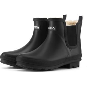 HISEA Women's Plush Rain Boots Waterproof, Chelsea Rubber Booties Women, Ladies Ankle Boots for Winter Spring Garden Outdoor