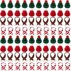 NSBELL 100PCS Mini Knit Hat Mini Christmas Scarf Set Mini Santa Hats for Crafts Mini Christmas Decorations Christmas Tree Ornaments for DIY Craft Art Snowman Doll