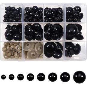 TOAOB 150pcs Large Safety Eyes Crafts Doll Eyes with Washers 12mm to 30mm Black Plastic Safety Eyes for Amigurumis Crochet and Stuffed Animals Bears Making