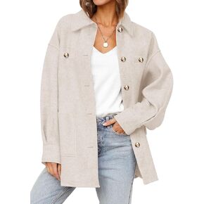 Dokotoo Women's Fall Oversized Long Sleeve Shacket Jackets 2024 Button Down Coats with Pockets