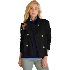 Haellun Womens Notched Peacoat Cropped Blazer Double Breasted Trench Coat Overcoat Jackets with Pockets