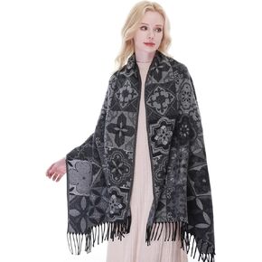 RIIQIICHY Reversible Pashmina Scarf for Women Jacquard Shawl Wrap Scarves