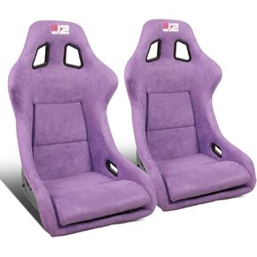 J2 Engineering J2-RS-004-PP Pair of Large Sized Purple Suede Style Fabric Injection-Molded Foam Universal Racing Seat With Adjustable Glides Side Mount Adapters 35" H X 23" W X 23'' D