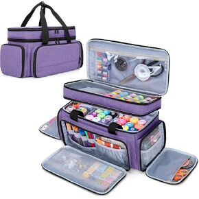 LUXJA Large 2 Layers Sewing Organizer Bag with 5 Detachable Dividers, Sewing Storage Bag for Sewing Supplies, Purple