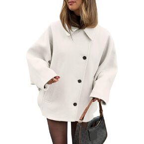 Tankaneo Womens Pea Coats Classic Notch Lapel Single Breasted Oversized Fall Winter Jackets Outerwear