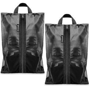 Bagail Shoe Bags for Travel,Set of 2 Shoe Bags for Storage in Closet,Transparent Shoe Packing Organizers with YKK Zipper (M 16"x9"3.6", Classic Black 2pcs)