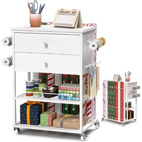 𝗬𝘂𝗺𝗸𝗳𝗼𝗶 Wrapping Paper Storage Cart, Rolling Gift Wrap Station with Ribbon and Gift Bag Storage, Wrapping Paper Organizer Holder, Craft Organizers and Storage for Christmas