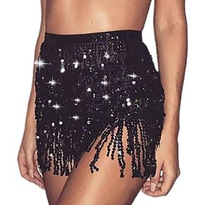 Sparkling tassel belly dance sequin skirt with shoulder straps wrapped around carnival music festival women's clothing