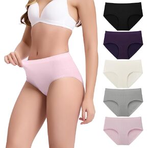 BAMBOO COOL Women's Underwear Mid Waisted Brief Ladies Seamless Panties Moisture Wicking Stretchy Full Coverage 5 Pack