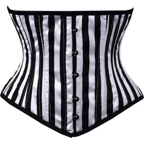 Striped Corset Black & White Corset Waist Trainer Steel Boned Satin Waspie Corset Underbust Corset Waist Training Corset