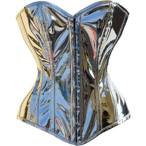 Overbust Silver PVC Corset Heavy Duty Corset Women's Shiny PVC Corset Steel Boned Corset Silver Corset