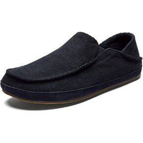 OluKai Moloa Hulu Men's Wool-Blend Slippers, Soft & Heathered Knit Slip On Shoes, Suede Leather Foxing, Drop-In Heel Design