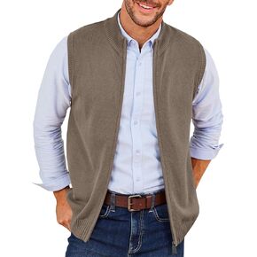 Runcati Mens Full Zip Sweater Vest Knitted Stand Collar Cardigan Casual Slim Fit Sleeveless Sweaters