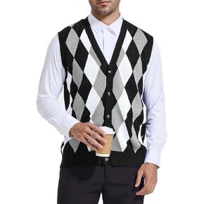 Beotyshow Mens Argyle Sweater Vests V Neck Sleeveless Cardigan Vest Knitwear