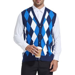 Beotyshow Mens Argyle Sweater Vests V Neck Sleeveless Cardigan Vest Knitwear in Kuwait