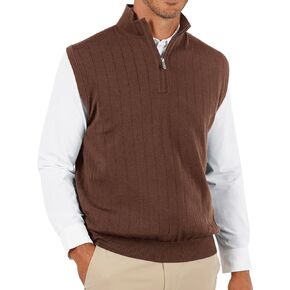 Runcati Mens Quarter Zip Sweater Vest Stand Collar Sleeveless Pullover Sweaters Slim Fit Knitted Golf Vest in Kuwait