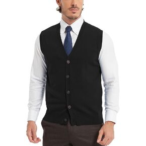 Kallspin Men’s Button Down Sweater Vest Lightweight Knitted Pure Cotton V-Neck Sleeveless Cardigans