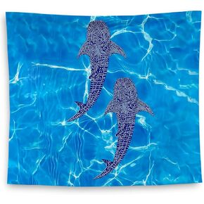 QGFM Shark Tapestry, Ocean Tapestry, Ocean Blue Whale Shark Tapestry Wall Hanging for Ocean Room Kids Room Nursery Classroom Playroom Decor, Shark Wall Decor, 50x60 Inches
