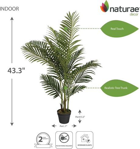 نبات نخيل الأريكا من Naturae Decor - نبات منزلي صناعي داخلي وخارجي نابض بالحياة - مقاوم للأشعة فوق البنفسجية بارتفاع 47 بوصة in Kuwait