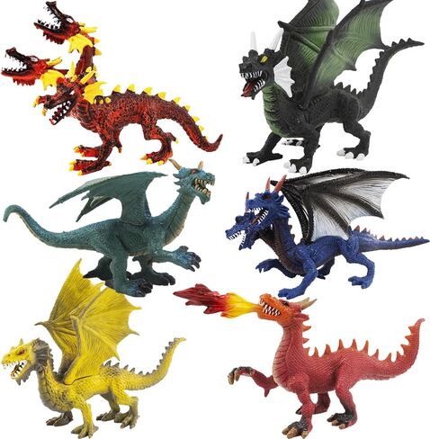 Large Dragon Toys, 6Pcs Dragon Action Figures Set Plastic Flying Dragon Figurines Toy for Kids Adults, Realistic Ancient Dragon Toys Cake Toppers for Kids Children Adults Birthday Party Decorations in Saudi Arabia