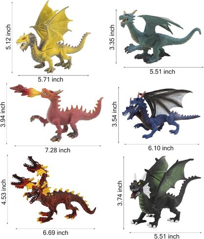 Large Dragon Toys, 6Pcs Dragon Action Figures Set Plastic Flying Dragon Figurines Toy for Kids Adults, Realistic Ancient Dragon Toys Cake Toppers for Kids Children Adults Birthday Party Decorations in Saudi Arabia