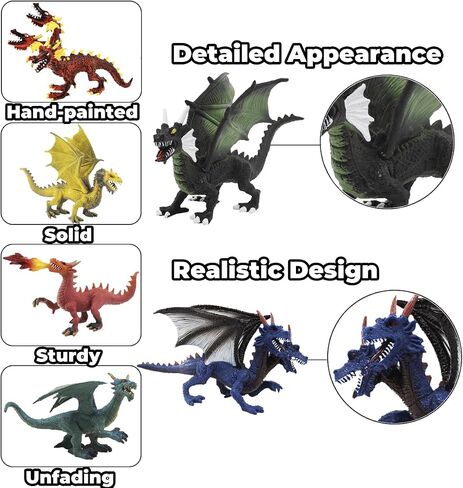 Large Dragon Toys, 6Pcs Dragon Action Figures Set Plastic Flying Dragon Figurines Toy for Kids Adults, Realistic Ancient Dragon Toys Cake Toppers for Kids Children Adults Birthday Party Decorations in Saudi Arabia