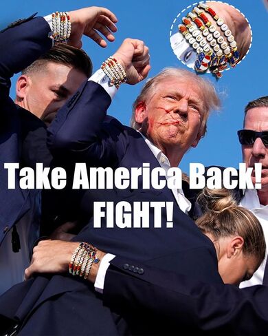 أساور Goldwise 2024 Trump Friendship - 5 قطع، أساور MAGA & FIGHT & USA، ملصقات وشم العلم، بضائع Trump، أساور خرز حمراء وزرقاء ADT001M01 in Kuwait