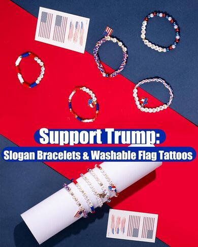 أساور Goldwise 2024 Trump Friendship - 5 قطع، أساور MAGA & FIGHT & USA، ملصقات وشم العلم، بضائع Trump، أساور خرز حمراء وزرقاء ADT001M01 in Kuwait