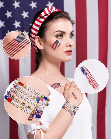 أساور Goldwise 2024 Trump Friendship - 5 قطع، أساور MAGA & FIGHT & USA، ملصقات وشم العلم، بضائع Trump، أساور خرز حمراء وزرقاء ADT001M01 in Kuwait