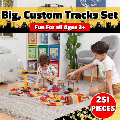 USA Toyz Snap Trax Construction Set Race Tracks and LED Toy Cars - 251 Pk STEM Building Toys Car Race Tracks Set with Bendable Race Car Track for Boys Girls, 3 Trucks, and 2 Light Up Toy Cars for Kids in Kuwait