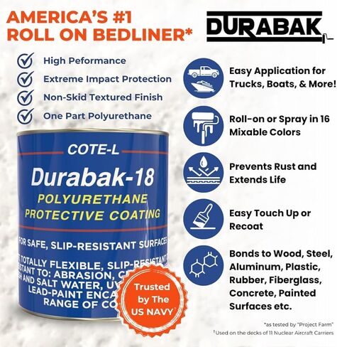 مجموعة بطانة سرير الشاحنة من Durabak-18 جالون - طلاء قابل للطي | معطف مخصص DIY لبطانة السرير والطلاء السفلي، هيكل السيارة، مقاومة للصدأ للسيارات، إصلاح القوارب (جالون، أبيض) in Saudi Arabia