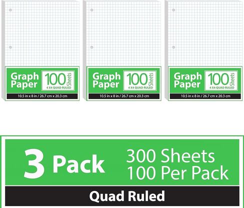 Graph Paper, Loose Leaf Graph Paper (3 Pack), 4 x 4 An Inch Quad Ruled Graph Paper, 10.5" x 8" Graphing Paper, 100 Per Sheets Per Pack, 60 gsm (3 Pack) in Kuwait