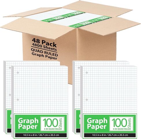 Graph Paper, Loose Leaf Graph Paper (3 Pack), 4 x 4 An Inch Quad Ruled Graph Paper, 10.5" x 8" Graphing Paper, 100 Per Sheets Per Pack, 60 gsm (3 Pack) in Kuwait