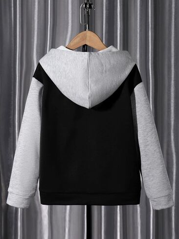 Boy's Color Block Full Zip Up Hoodie Long Sleeve Drop Shoulder Pullover Sweatshirts Tops in Saudi Arabia