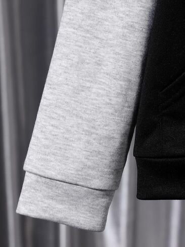 Boy's Color Block Full Zip Up Hoodie Long Sleeve Drop Shoulder Pullover Sweatshirts Tops in Saudi Arabia